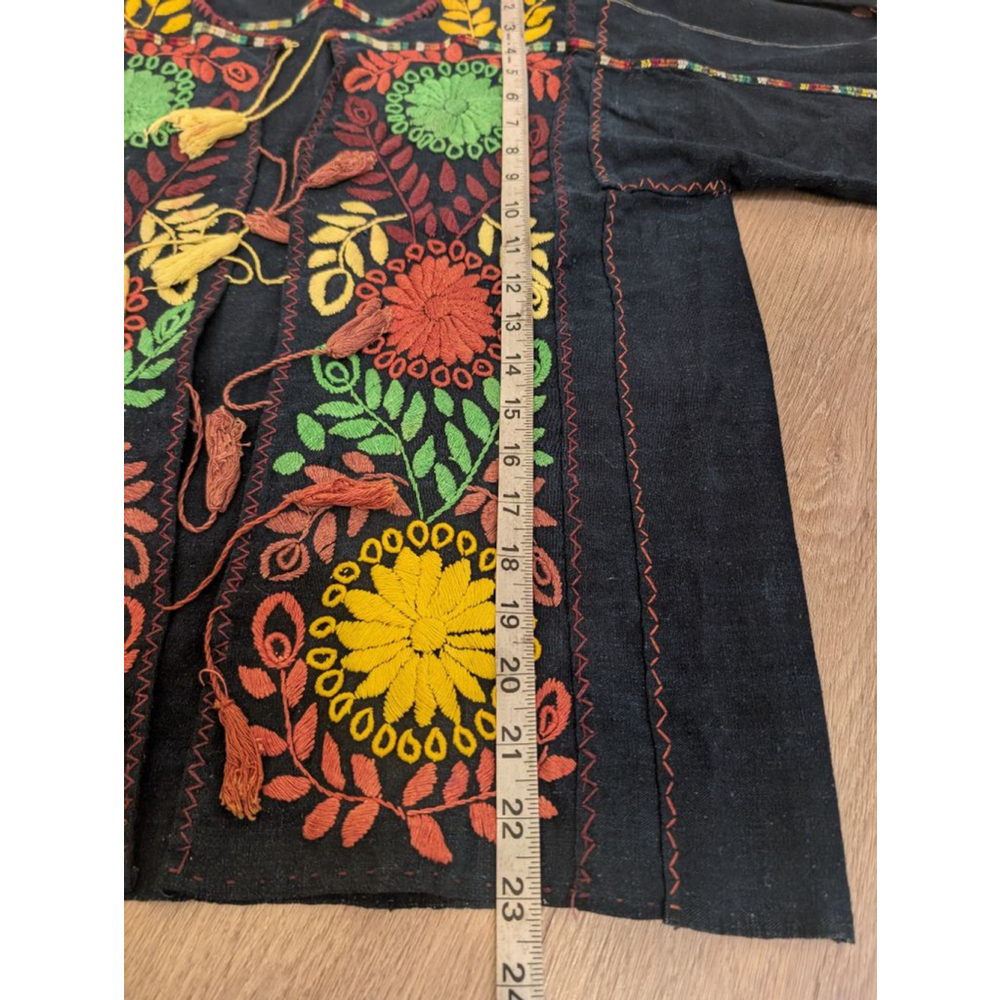 Vintage Indigo Boho Otomi Embroidered Floral Tassel Artisanal Ethnic Hippie Top - Picture 8 of 8